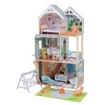 Casuta de papusi  Halie Dollhouse Kidkraft din lemn cu sunete, lumini si frigider care se deschide
